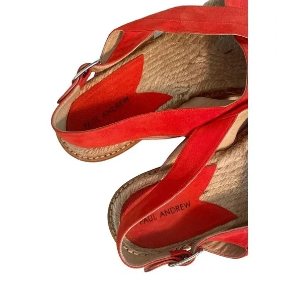 Paul Andrew Red Suede Espadrille Slingback Flat Sandals US 9 EUR 39 Beach Resort - Picture 8 of 12